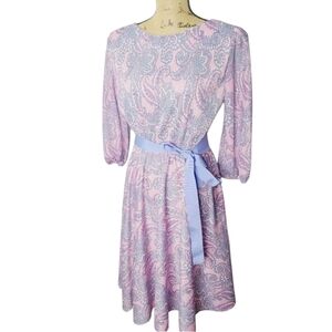 Vintage 1970s Hot Pink Navy Blue Paisley Whimsi Psychedelic Boho Shirt Dress